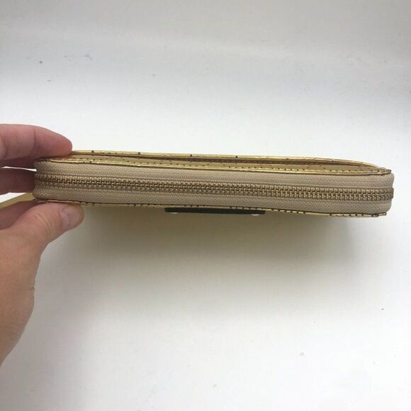 Kate Spade Womens Wallet Zip Around Shiny Metallic Gold Heart Print - Picture 3 of 10